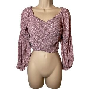 Le Lis Floral Crop Top Size Medium Smocked Long Sleeve Peasant Coquette Festival